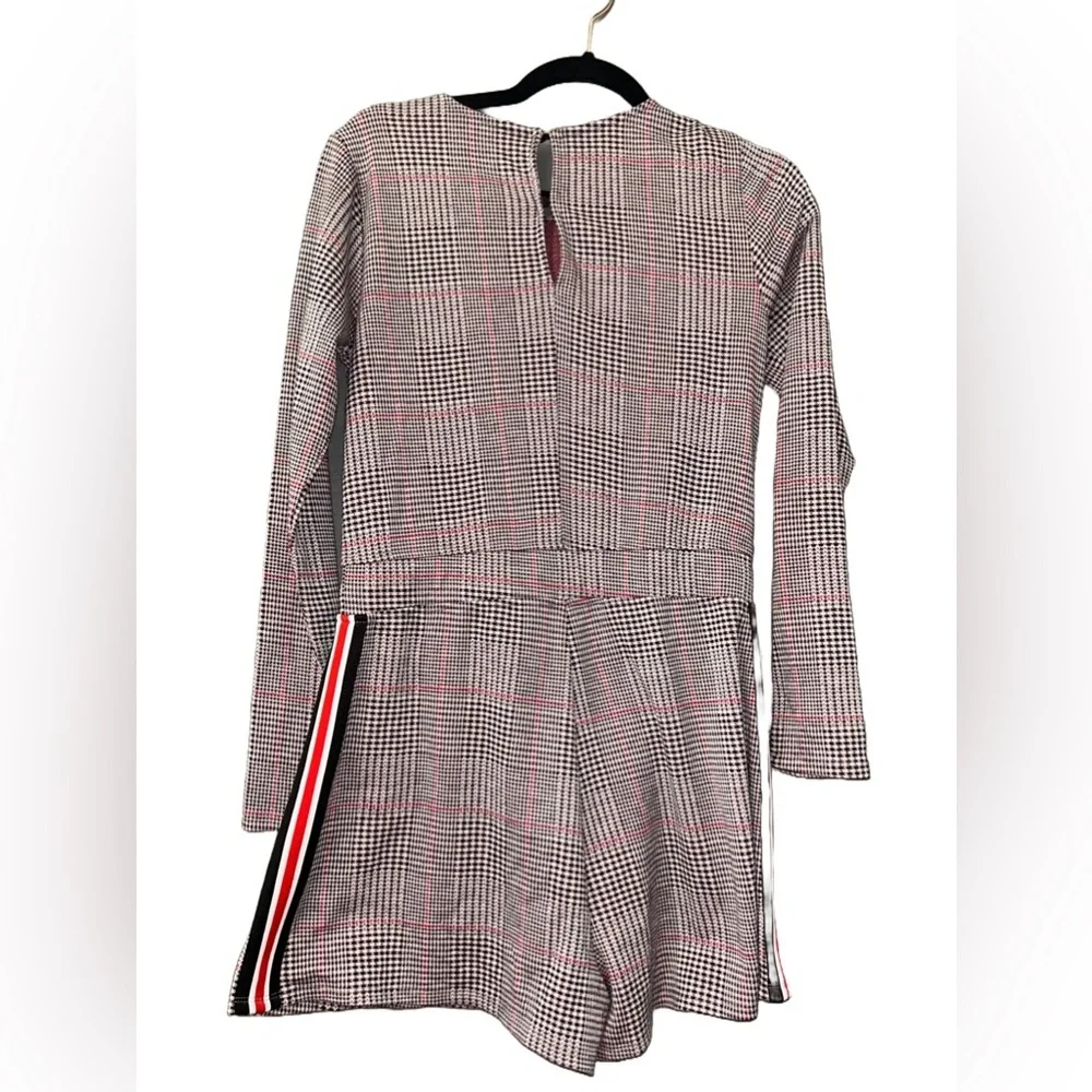 Plaid Red, Gray, Black with side stripes drawstring longsleeve romper size small